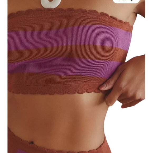 Anthropologie NWT Mandy Stripe Orange Purple Midi Skirt Strapless Top Set Size M - Picture 7 of 16